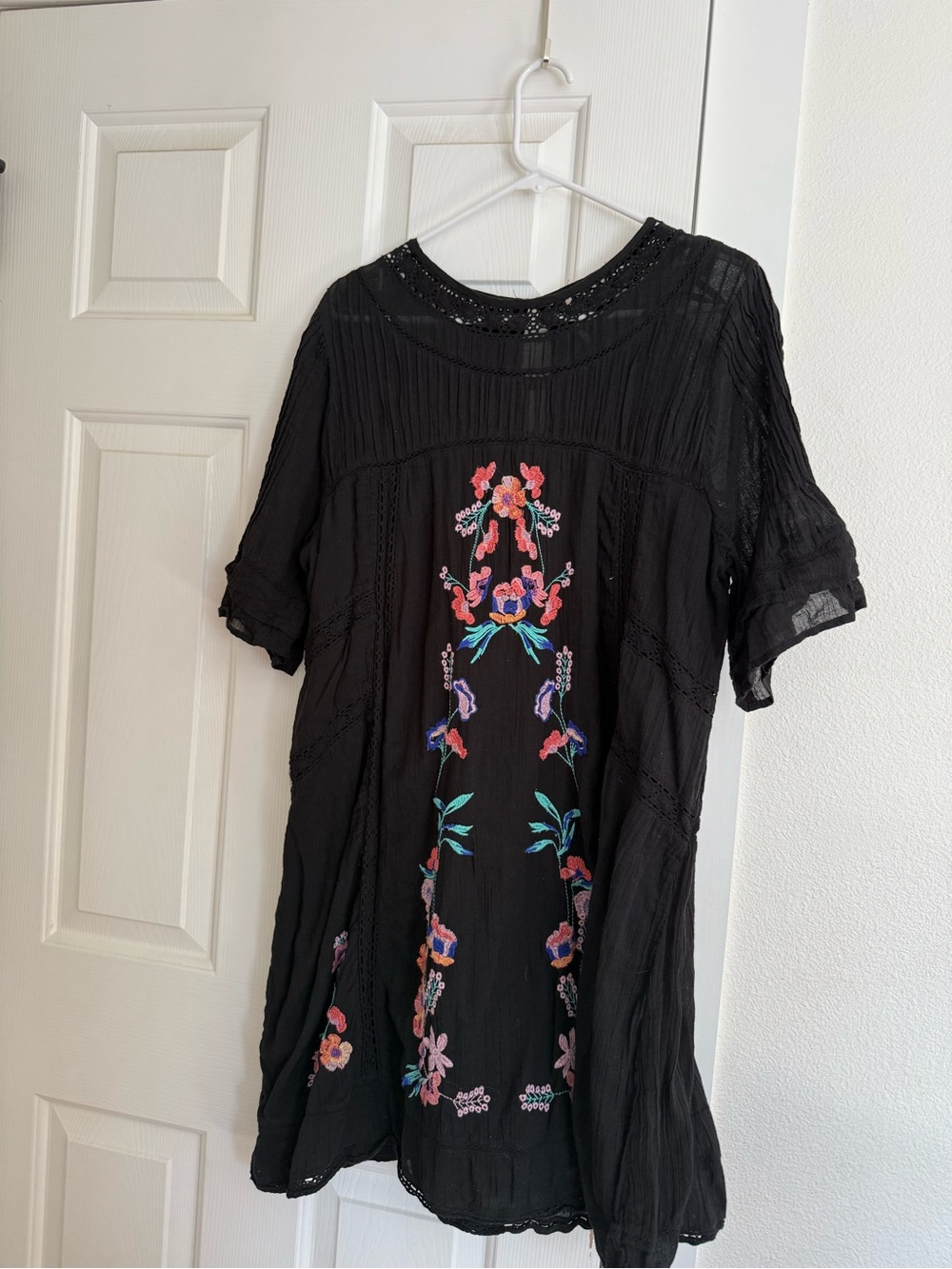 Free People Black Crochet-Trim Tunic